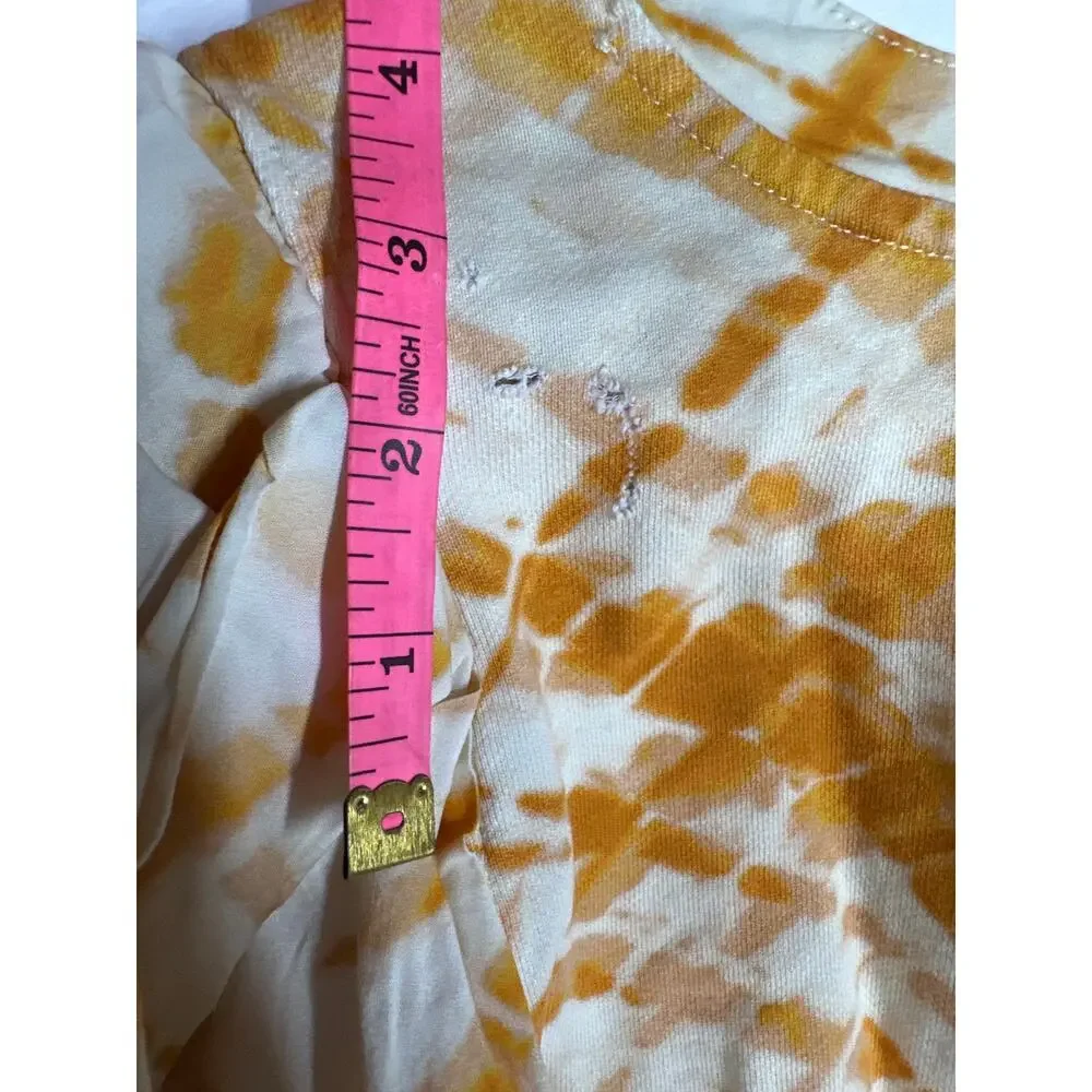 Marie Oliver Viva Popover Top Tie Dy Puff Sleeve V-Neck Pima Cotton Orange M